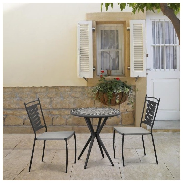 Table Mosaique de jardin - Gris anthracite, céramique noir, marbre ja