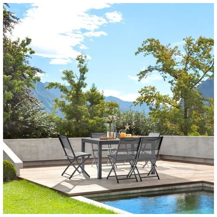 Table de jardin extensible rectangulaire - Gris foncé - En aluminium