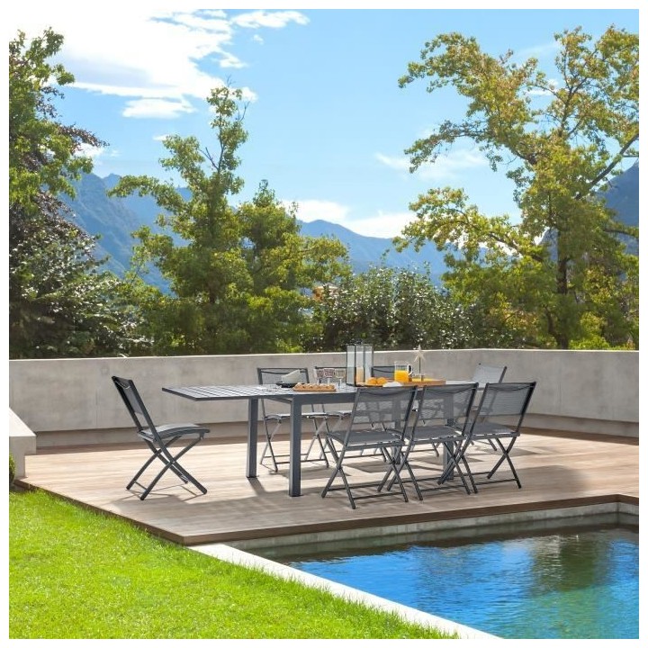 Table de jardin extensible rectangulaire - Gris foncé - En aluminium