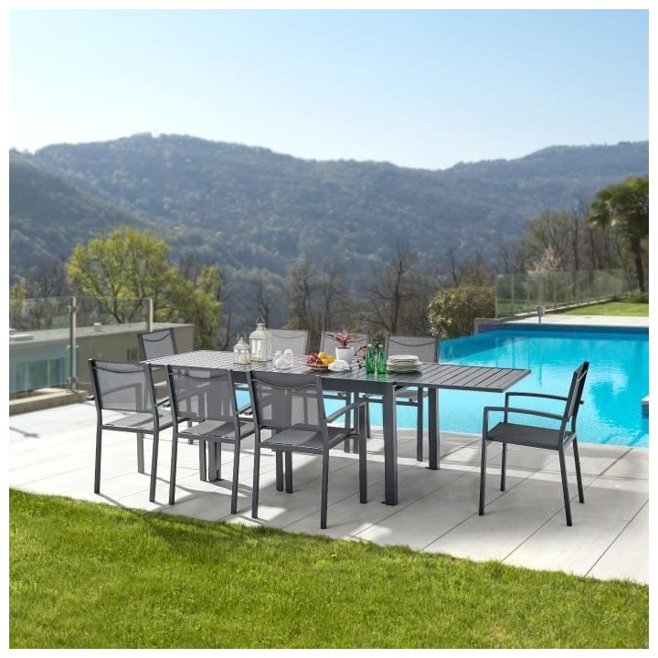 Table de jardin extensible rectangulaire - Gris foncé - En aluminium