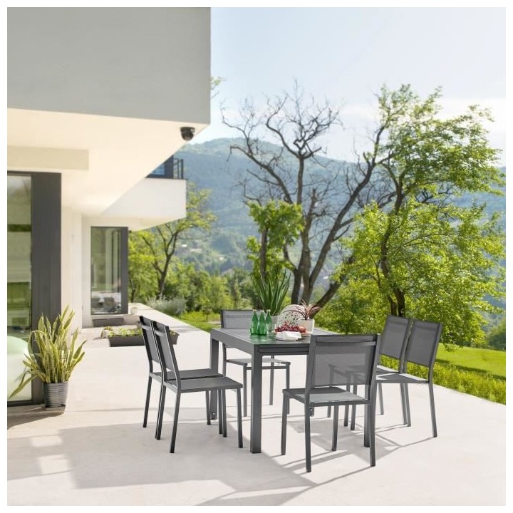 Table de jardin extensible rectangulaire - Gris foncé - En aluminium