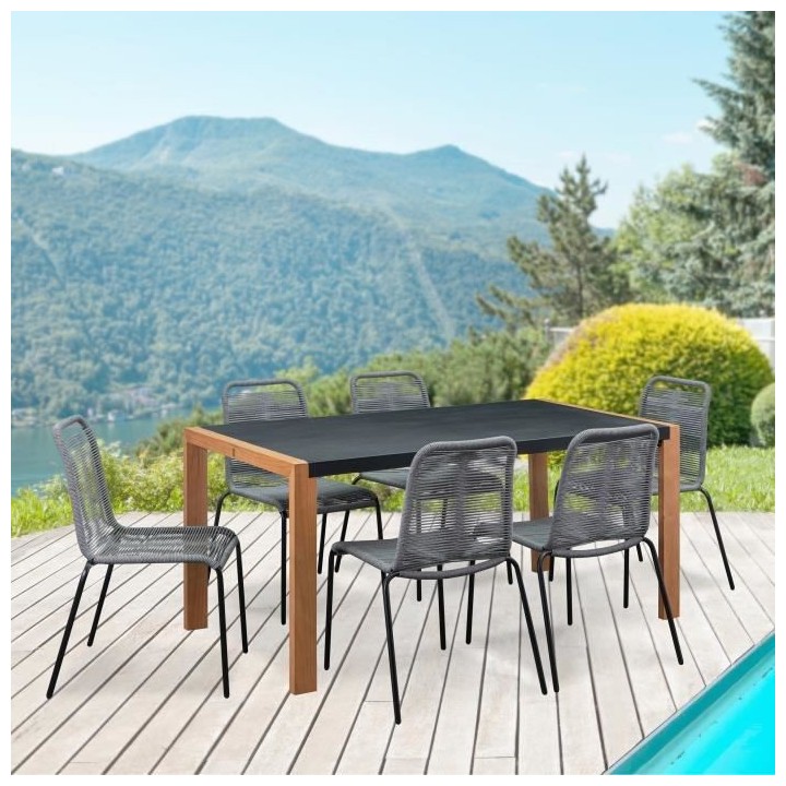 Table a manger de jardin - Acier thermolaqué + Pieds en bois + Trivan