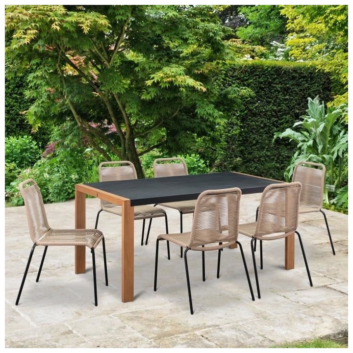 Table a manger de jardin - Acier thermolaqué + Pieds en bois + Trivan