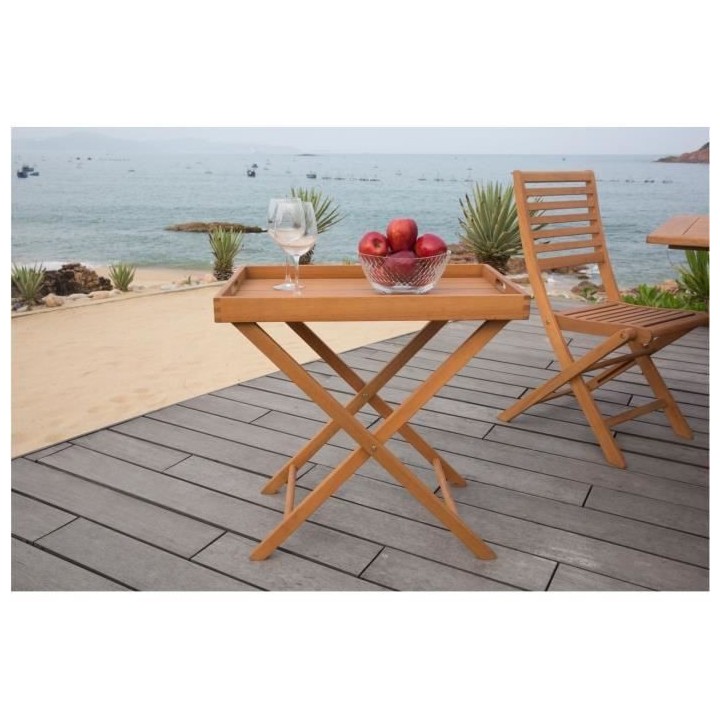 Desserte de service pliante - 67,5 x 52 x 75 cm - Acacia