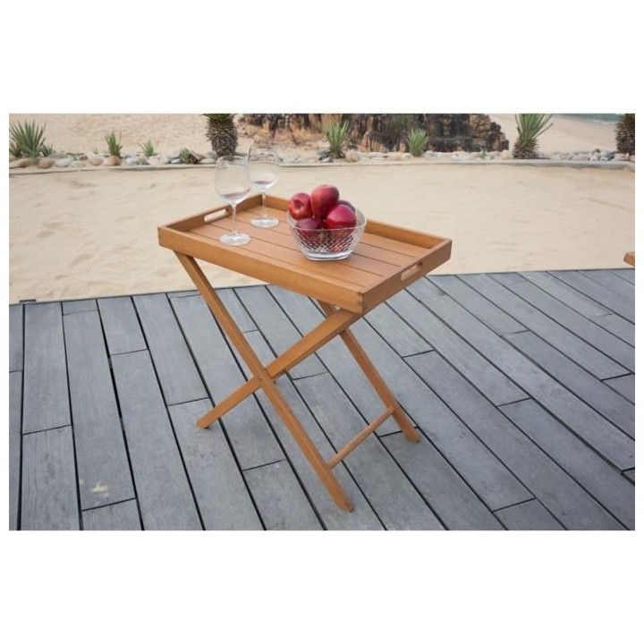 Desserte de service pliante - 67,5 x 52 x 75 cm - Acacia