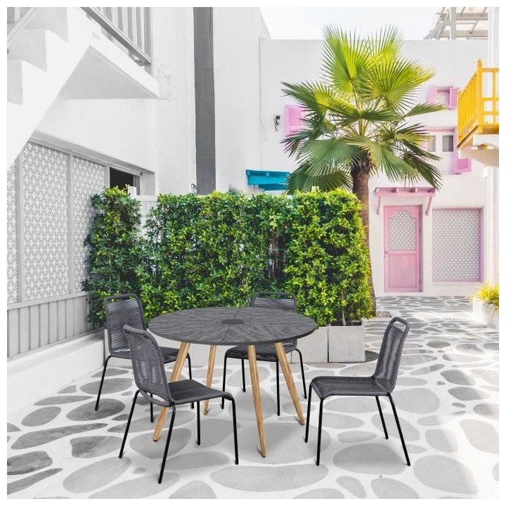 Table de jardin ronde - Acier thermolaqué + nassilium en lamelles - D