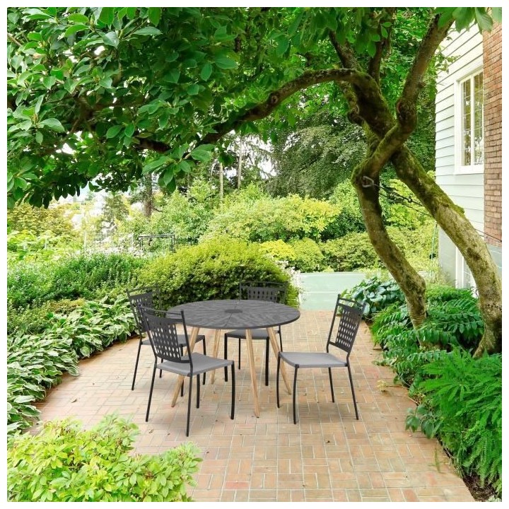 Table de jardin ronde - Acier thermolaqué + nassilium en lamelles - D