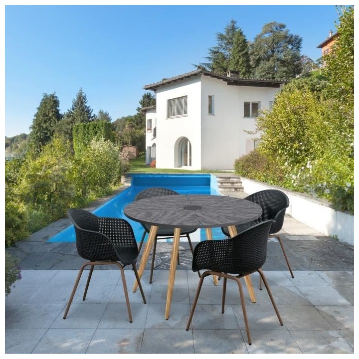 Table de jardin ronde - Acier thermolaqué + nassilium en lamelles - D