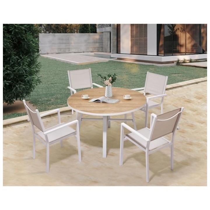 Table de jardin ronde - Diametre 120 cm - Aluminium