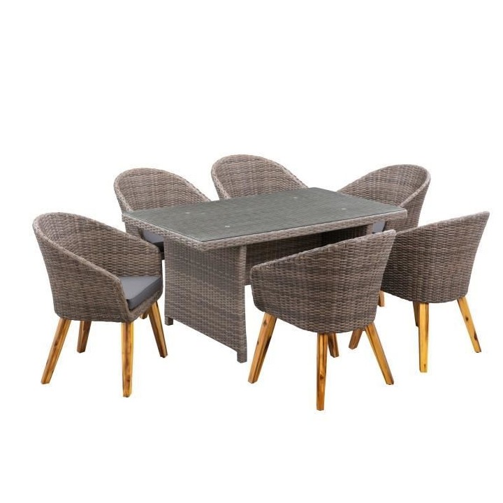 Table de jardin 6 personnes - 150 x 90 x H.75 cm - Acier & Résine tre