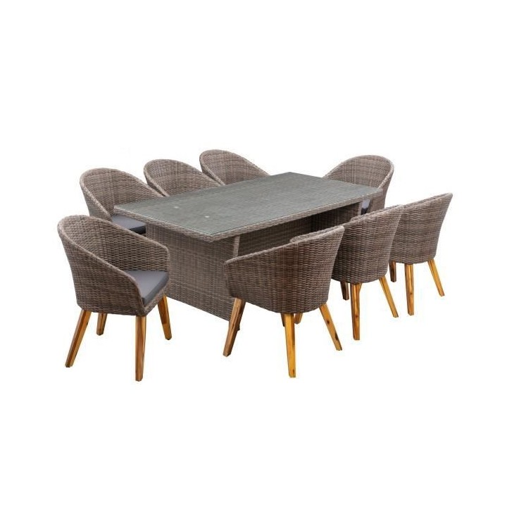 Table de jardin 8 personnes - 200 x 100 x H.75 cm - Acier & Résine tr