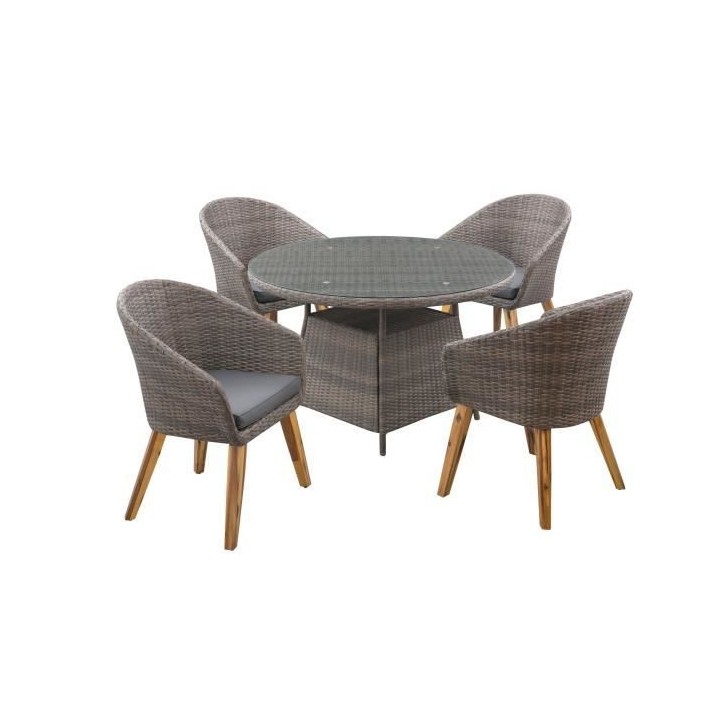 Table de jardin ronde 6 personnes - Diam. 120 x H.75 cm - Aluminium &