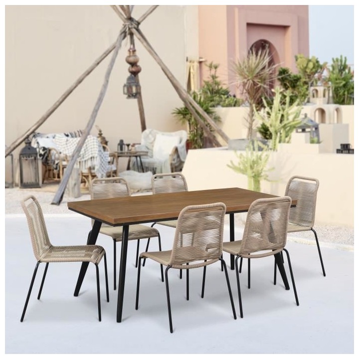 Table a manger de jardin - Acier + Bois - 160 x 80 x 74 cm