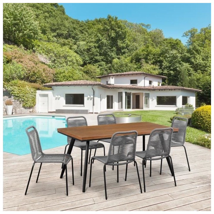 Table a manger de jardin - Acier + Bois - 160 x 80 x 74 cm