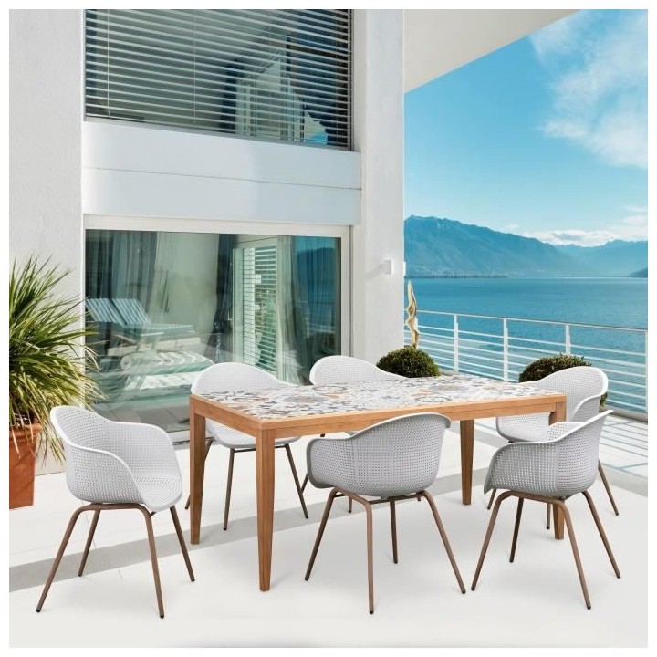 Table de jardin en bois - 162 cm - Bois de pin du Chili + carrelage c