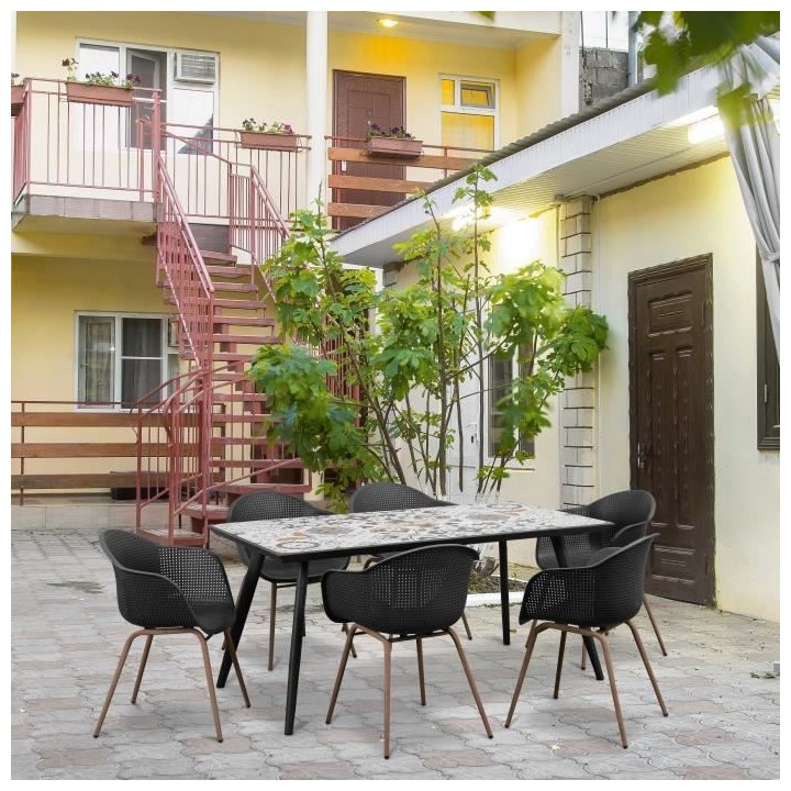 Table a manger de jardin -Style zellige -162 cm - Acier thermolaqué +