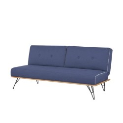 Clic clac convertible avec dossier en 2 parties reglables - Tissu bleu - Pieds métal noir - L 180 x P 84 x H 83 cm - ELEONORE