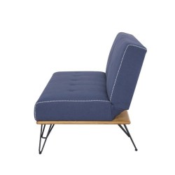 Clic clac convertible avec dossier en 2 parties reglables - Tissu bleu - Pieds métal noir - L 180 x P 84 x H 83 cm - ELEONORE