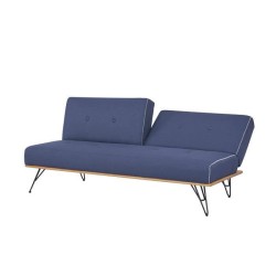 Clic clac convertible avec dossier en 2 parties reglables - Tissu bleu - Pieds métal noir - L 180 x P 84 x H 83 cm - ELEONORE