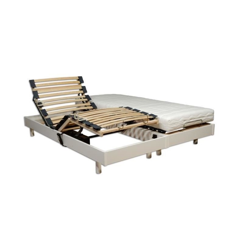 Ensemble relaxation TALCA matelas + sommiers électriques décor blanc satiné 2x80x200 - Mousse - 14 cm - Ferme