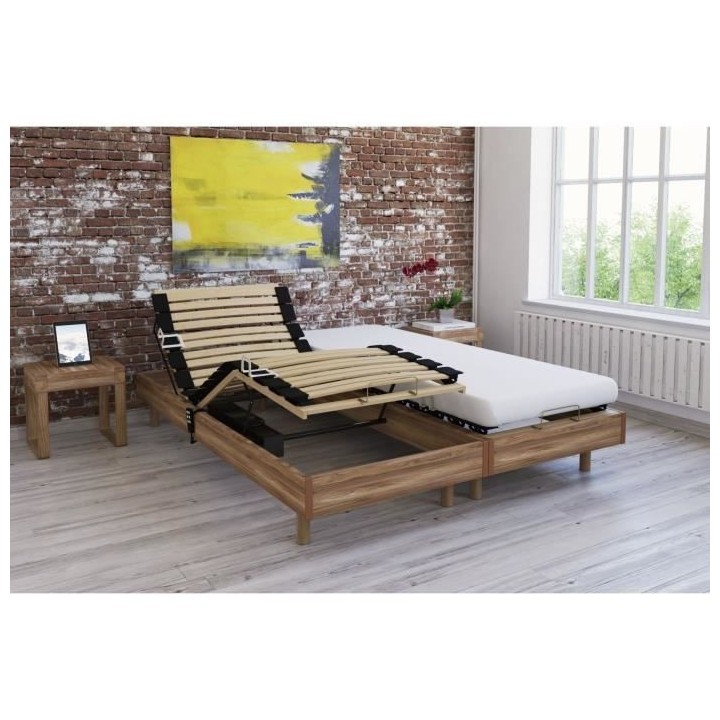 Ensemble relaxation TALCA matelas + sommiers électriques décor chene