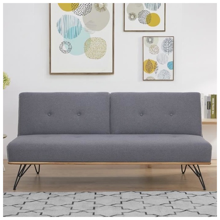 Clic clac convertible avec dossier en 2 parties reglables - Tissu gris