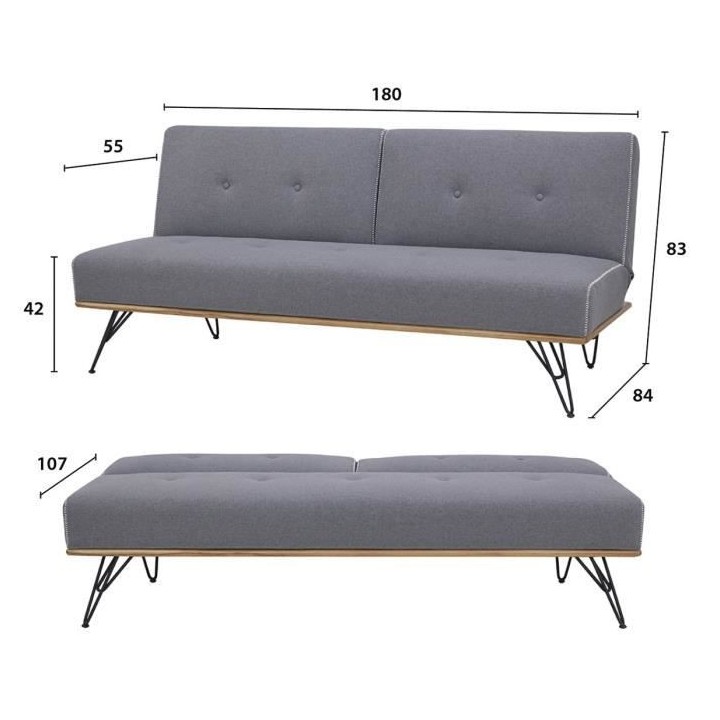 Clic clac convertible avec dossier en 2 parties reglables - Tissu gris