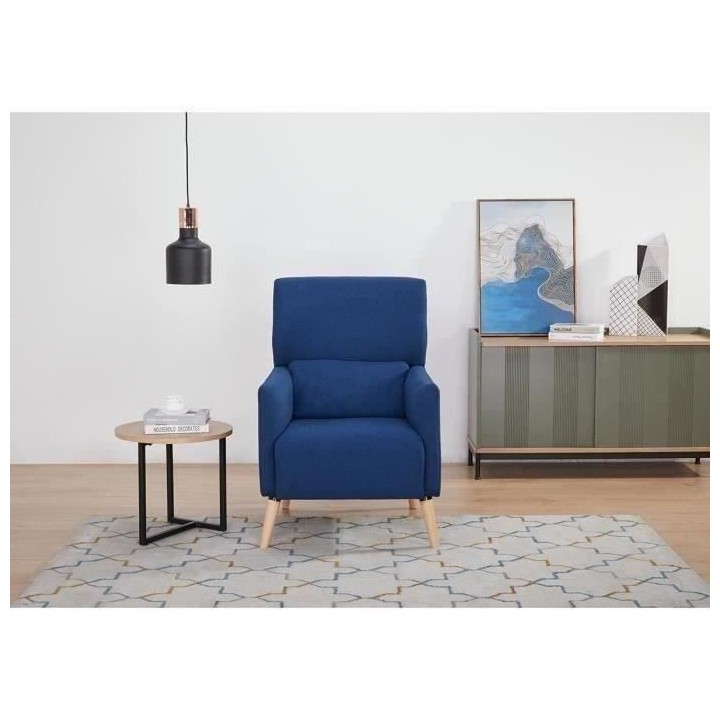 Fauteuil EMILE - Tissu - Bleu - L 68 x P 91 x 99 cm