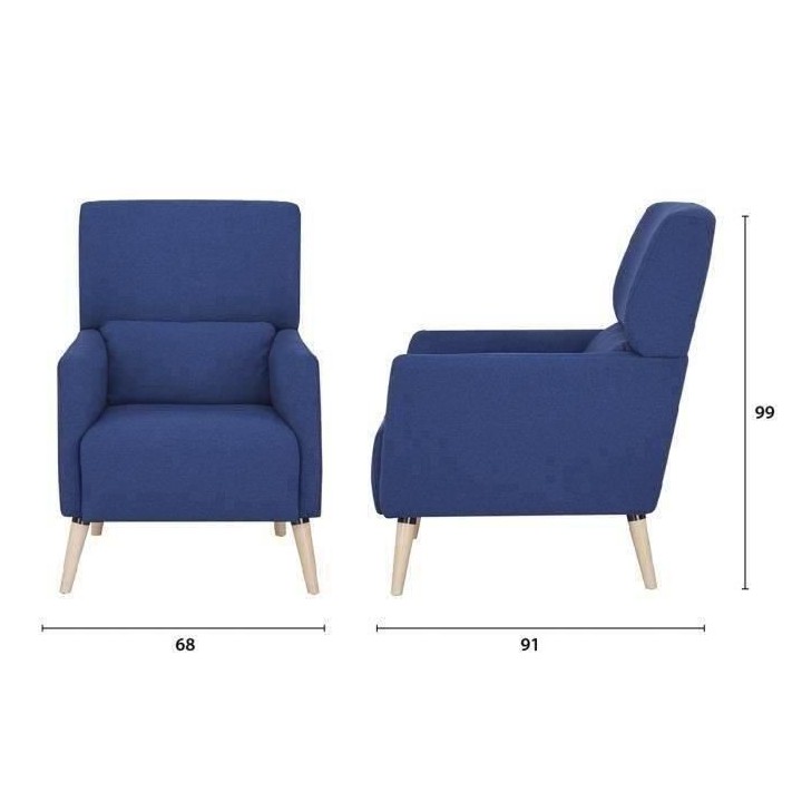 Fauteuil EMILE - Tissu - Bleu - L 68 x P 91 x 99 cm