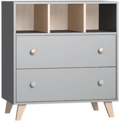 TANUKI Chambre bébé Trio Dream - Lit + Commode a langer + Armoire - Réglable 3 hauteurs - Bois Hetre et MDF - Gris clair mat