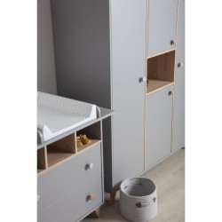 TANUKI Chambre bébé Trio Dream - Lit + Commode a langer + Armoire - Réglable 3 hauteurs - Bois Hetre et MDF - Gris clair mat