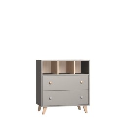 TANUKI Chambre bébé Duo Dream - Lit + Commode a langer - Réglable 3 hauteurs - Bois Hetre et MDF - Gris anthracite mat