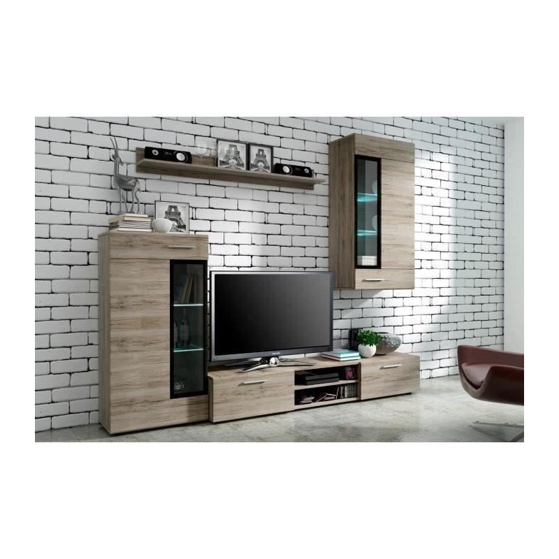 TANGO Meuble TV contemporain mélaminé décor bois - L 176 cm