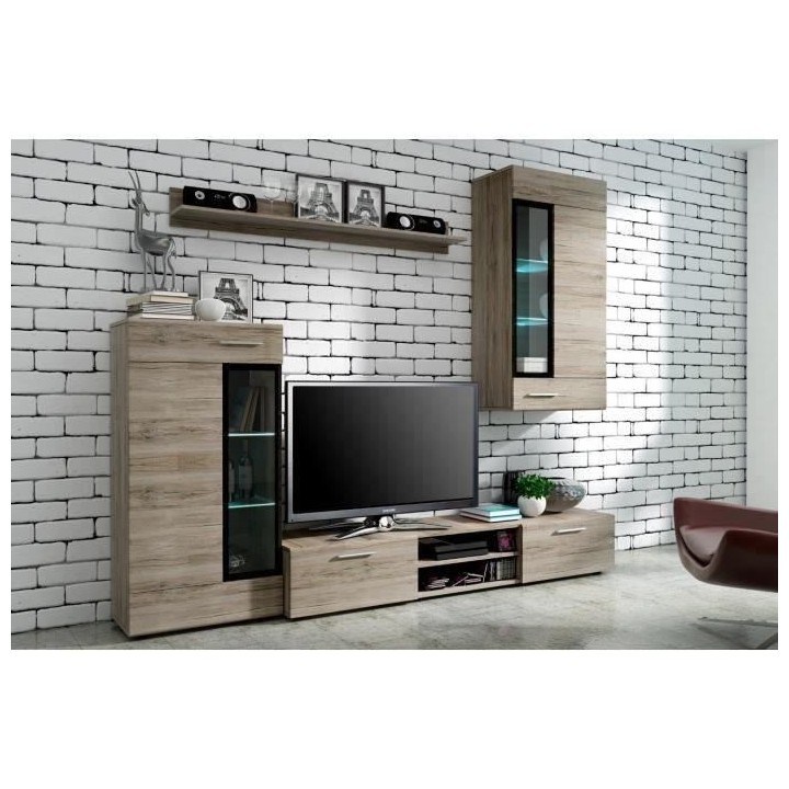 TANGO Meuble TV contemporain mélaminé décor bois - L 176 cm