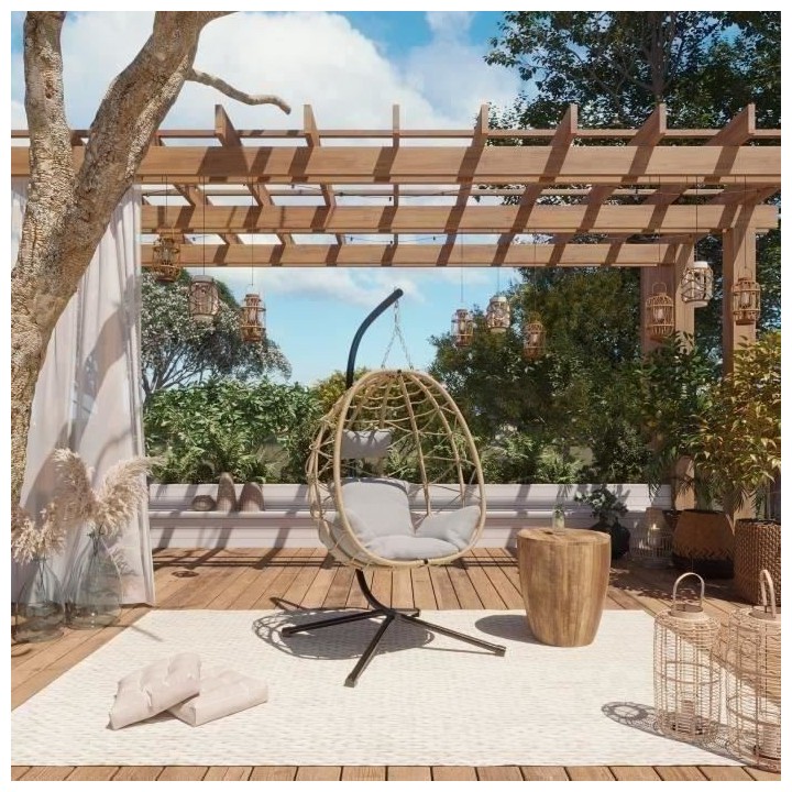 Fauteuil suspendu en résine - BEAUX RIVAGE - 1 place - TARAWA - Gris