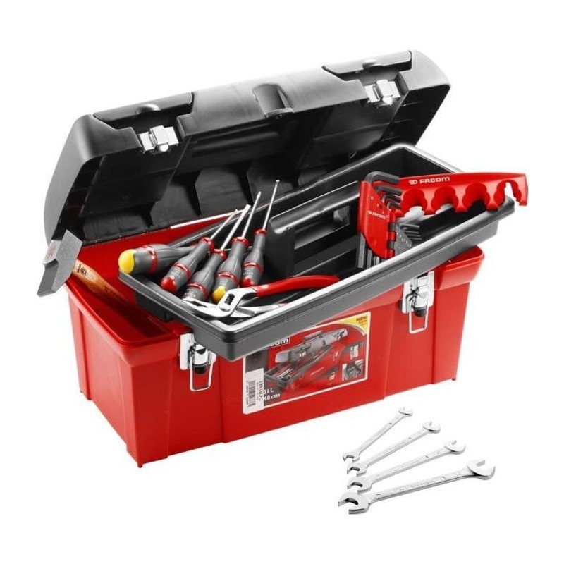 Caisse a outils FACOM + 20 outils - 5 Tournevis Protwist + 9 Clés mâles + 4 Clés a fourche + Marteau rivoir + Pince - TBX1M.P