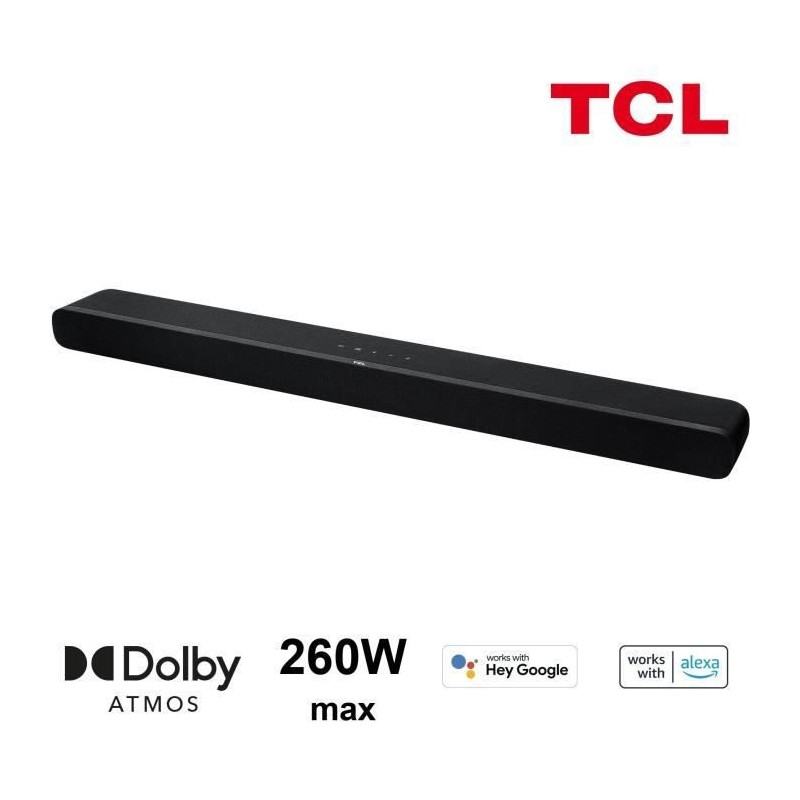 TCL TS8211 - Barre de son Dolby Atmos 2.1 avec caissons de basse intégrés - 260W - HDMI - Chromecast intégré - Compatible Al