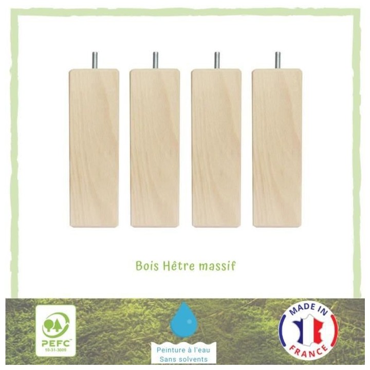 Jeu de pieds carrés en bois - L 5,4 x l 5,4 x H 15 cm - Lot de 4