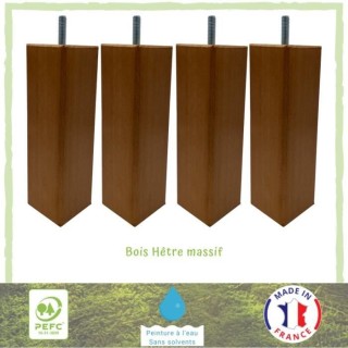 Lot de 4 pieds de lit carrés couleur merisier - 5,4 cm x 5,4 cm - H 1