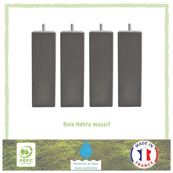 Jeu de pieds carrés L 5,4 cm x l 5,4 cm H 14,5 cm - Taupe - Lot de 4