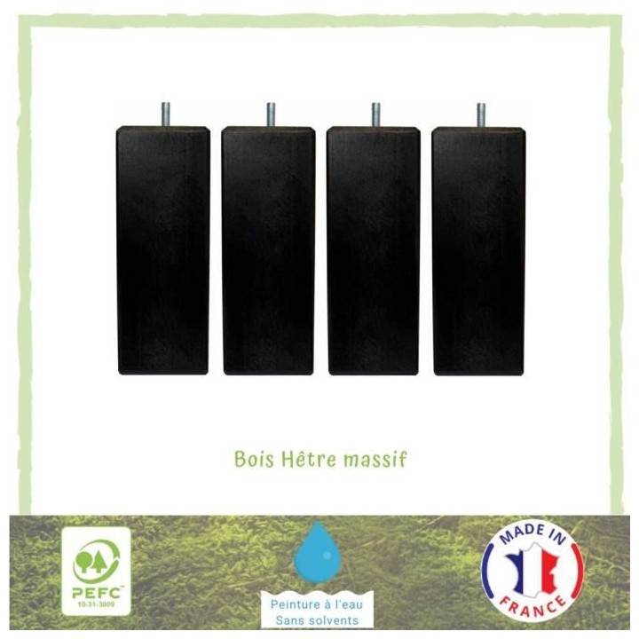 Jeu de pieds carrés L 5,4 cm x l 5,4 cm H 14,5 cm - Noir - Lot de 4