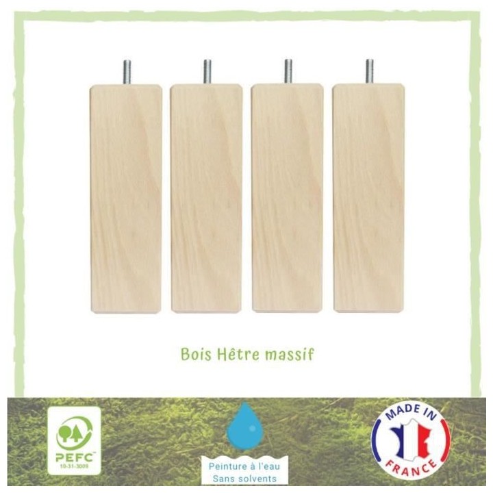Jeu de pieds carrés en bois - L 6 x l 6 x H 17 cm - Lot de 4