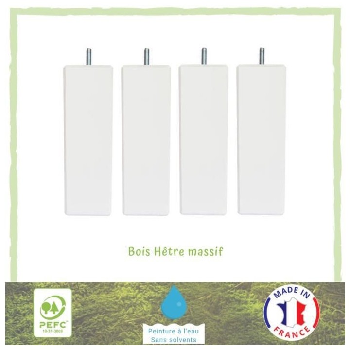 Jeu de pieds carrés L 6 cm x l 6 cm H 17 cm - Blanc - Lot de 4