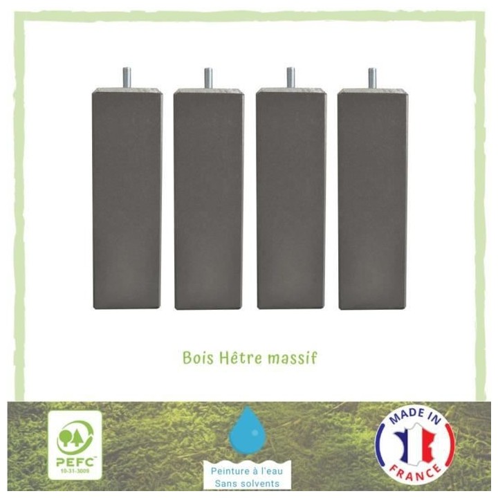 Jeu de pieds carrés L 6 cm x l 6 cm H 19 cm - Taupe - Lot de 4