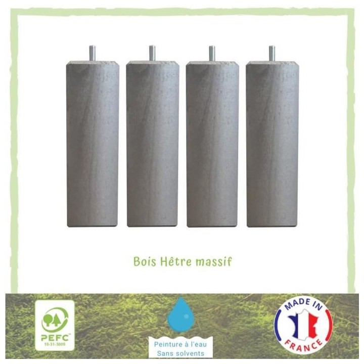 Jeu de pieds carrés L 6 cm x l 6 cm H 19 cm - Gris métal - Lot de 4