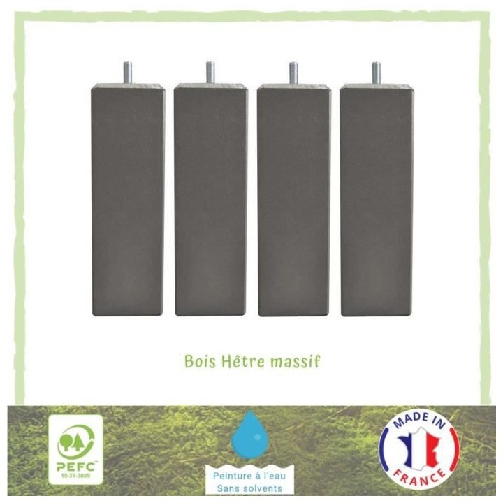Jeu de pieds carrés L 6 x l 6 x H 24,5 cm Taupe - Lot de 4