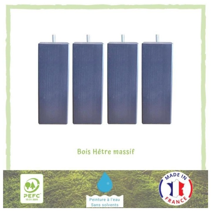 Jeu de pieds carrés L 6 x l 6 x H 24,5 cm Gris anthracite - Lot de 4