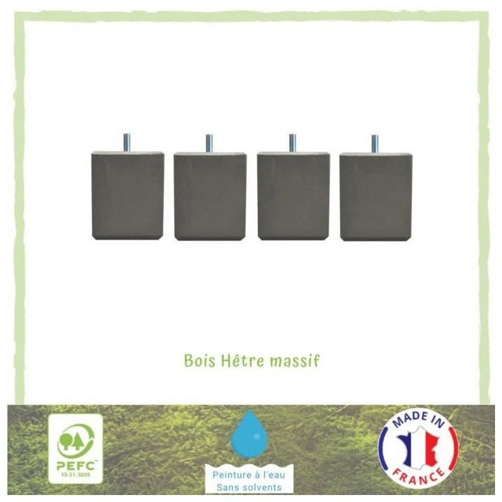 Jeu de pieds carrés L 7 cm x l 7 cm H 8,5 cm - Taupe - Lot de 4