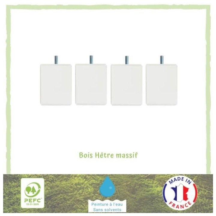 Jeu de pieds carrés L 7 cm x l 7 cm H 8,5 cm - Blanc - Lot de 4