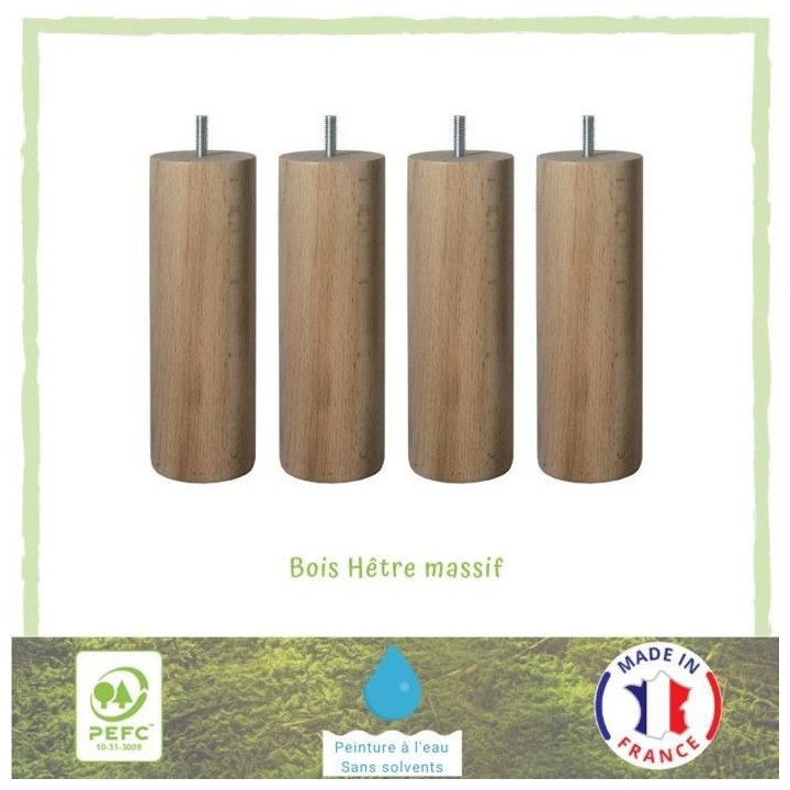 Jeu de pieds cylindriques en bois Ø 6,2 cm - H 19 cm - Lot de 4